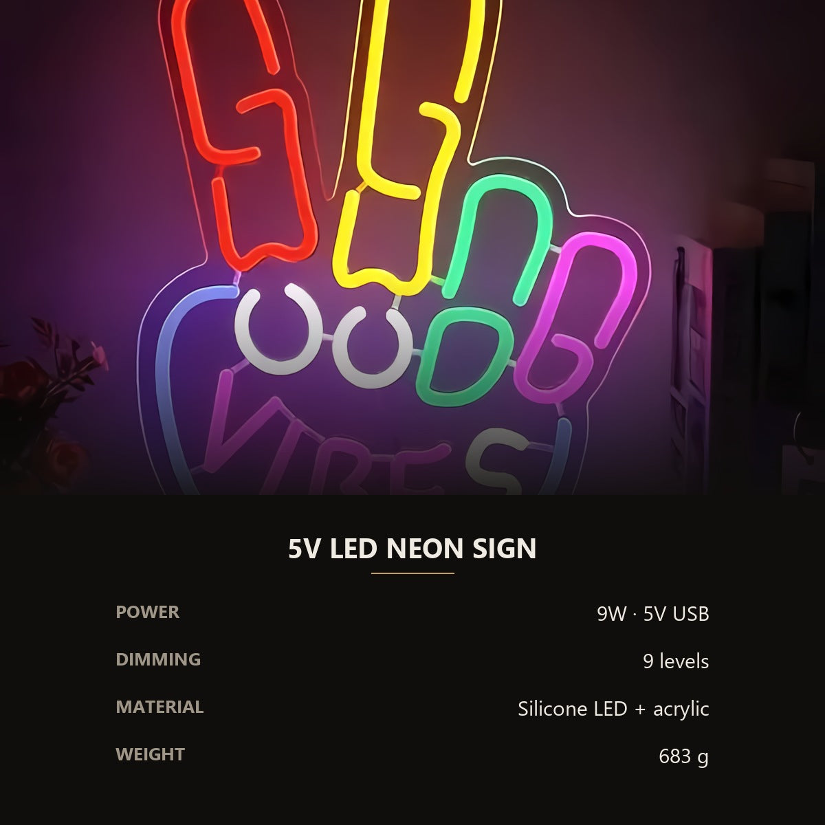 Neon 'Good Vibes' Hand Sign — Rainbow