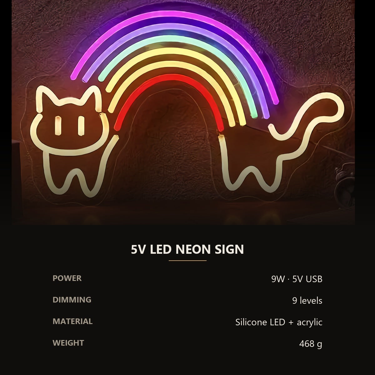 Neon Cat & Rainbow Sign