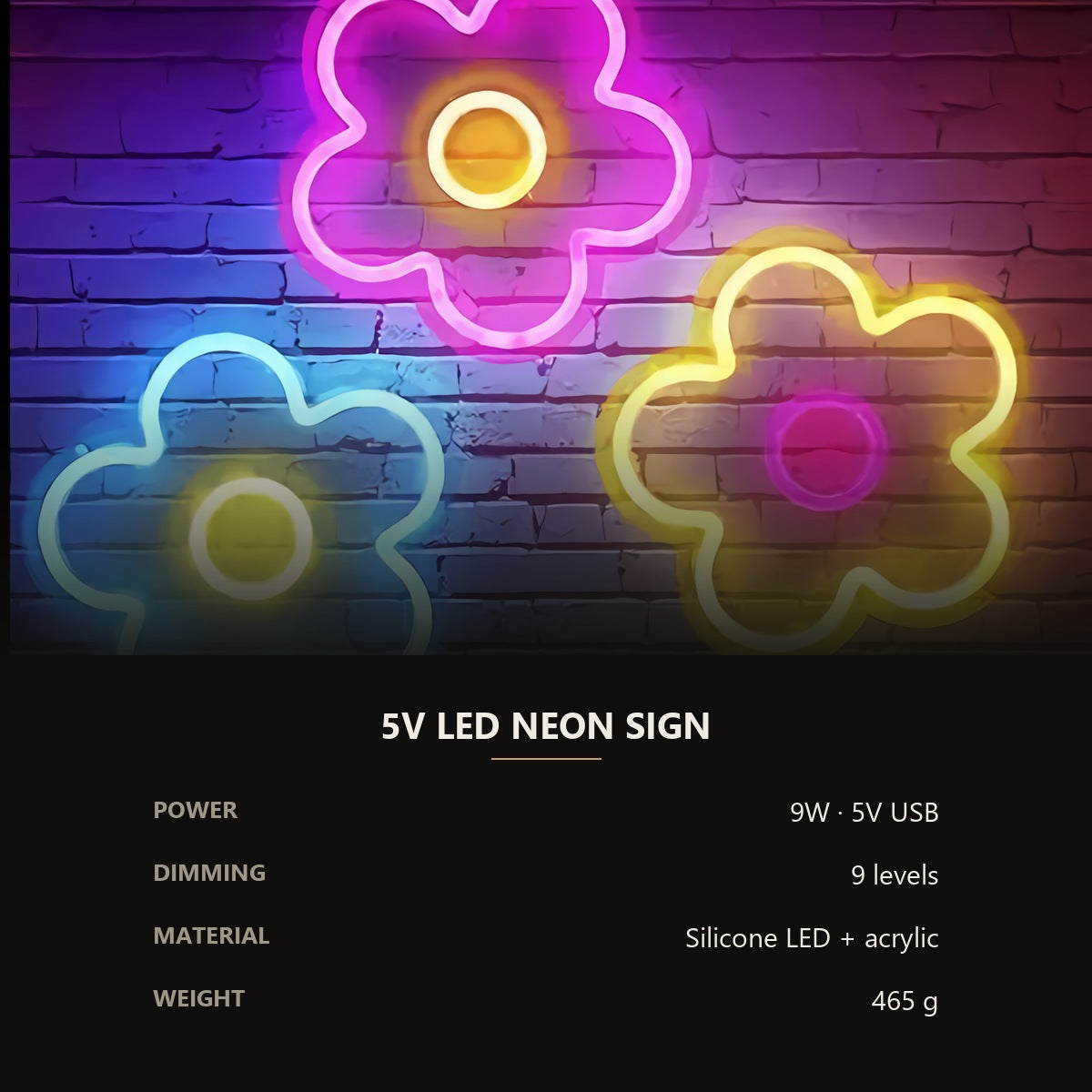 Neon Three Flowers Sign — Multicolor
