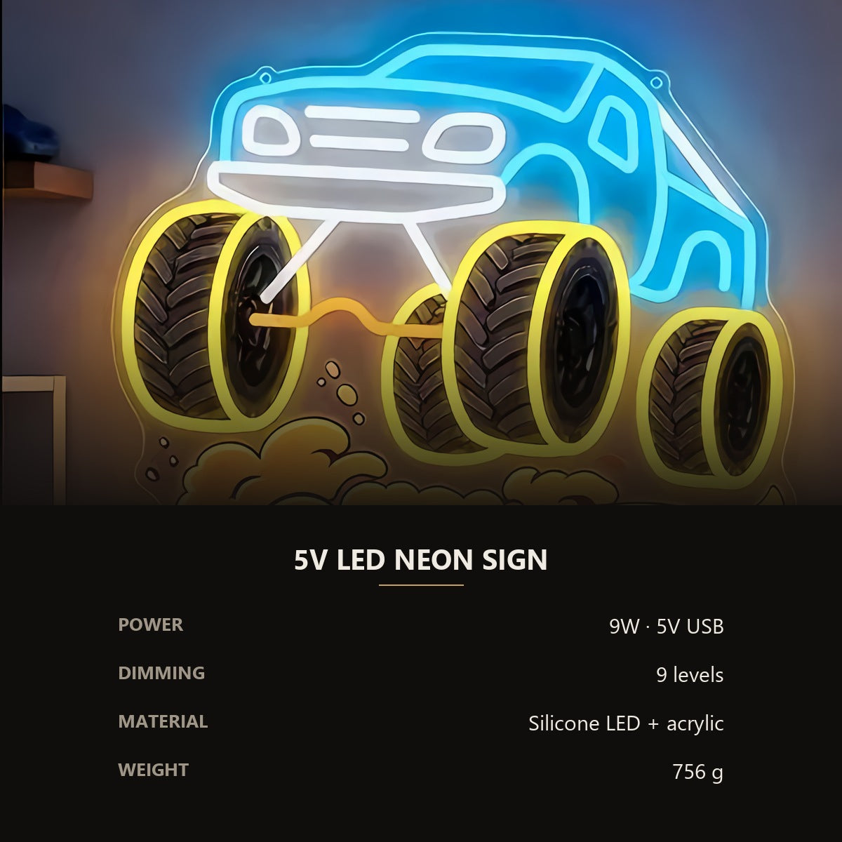 Neon Monster Truck Sign