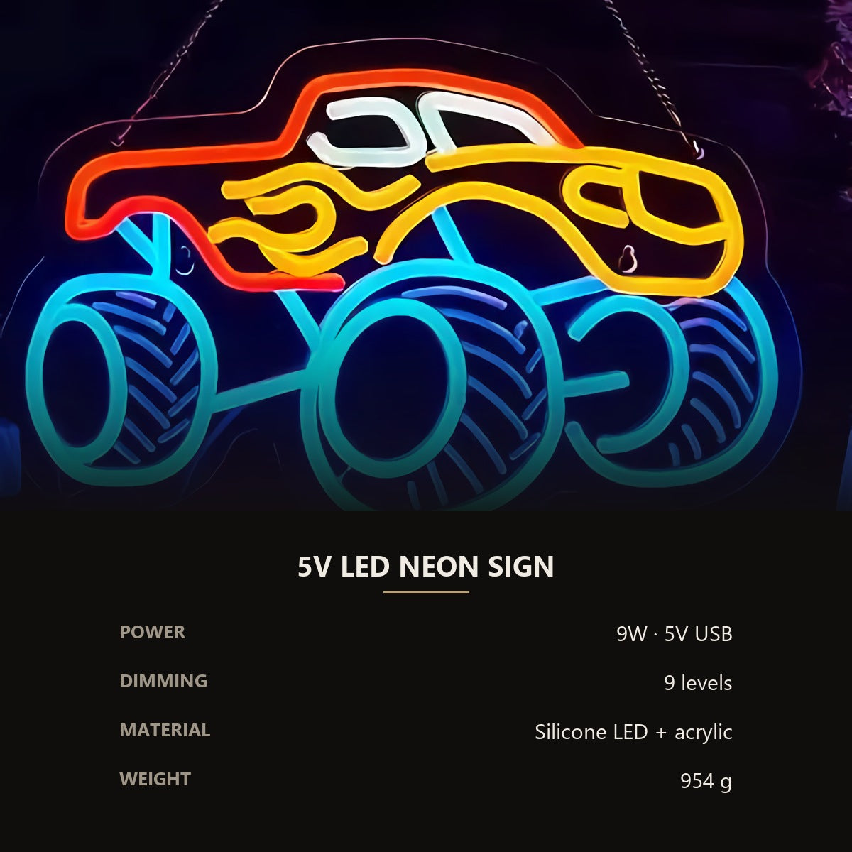 Neon Race Car Sign — Orange & Blue