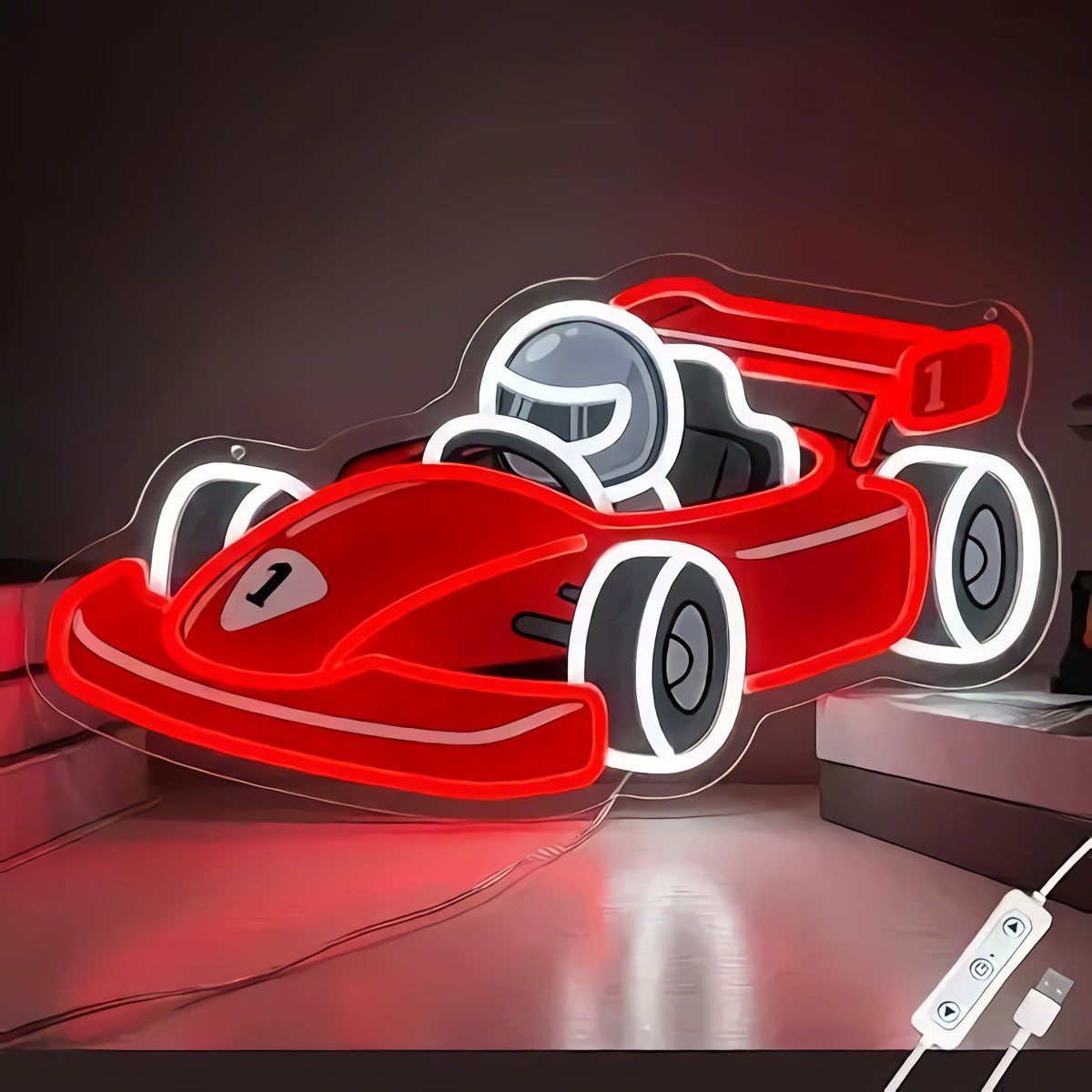 Neon Racing Car Sign — Red Formula