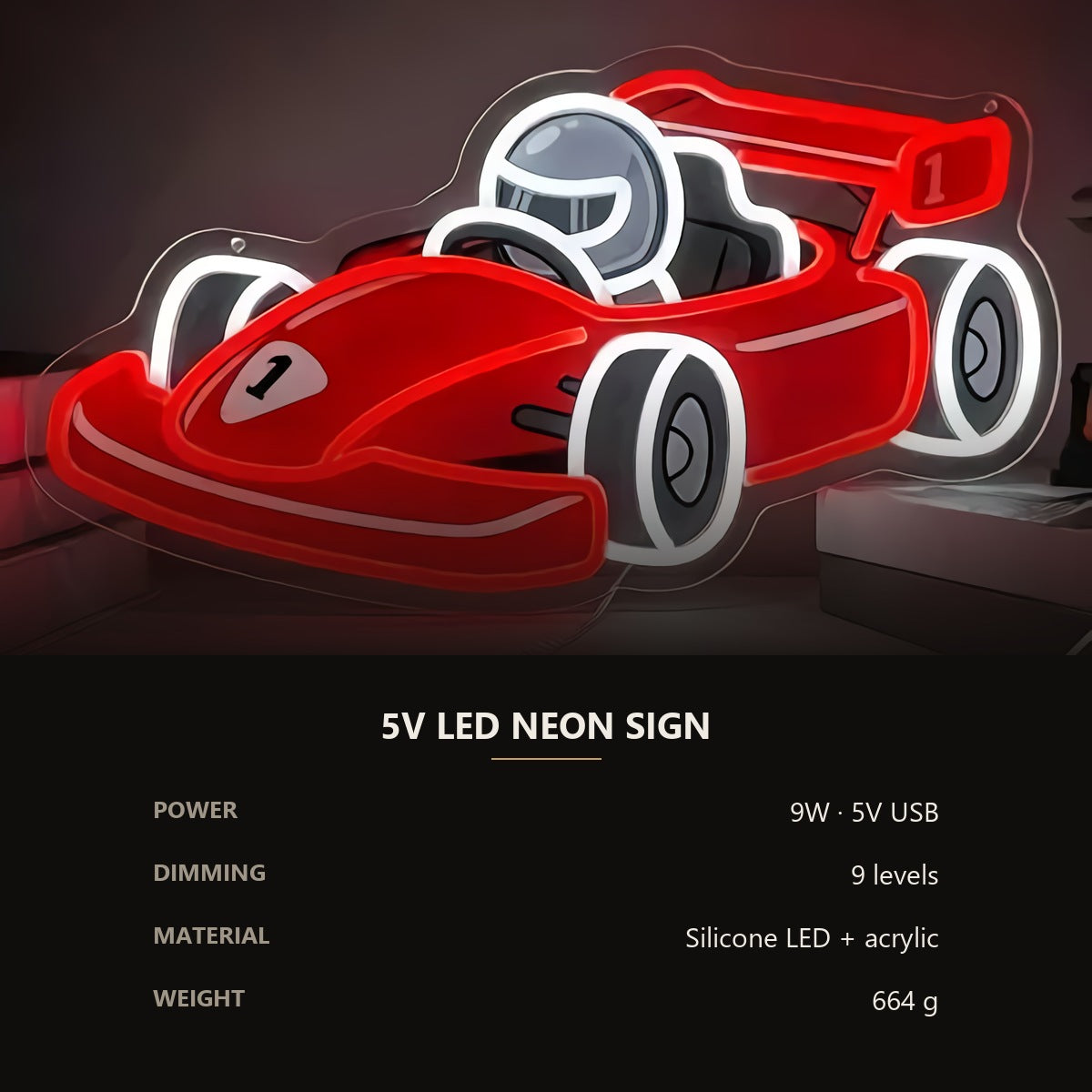 Neon Racing Car Sign — Red Formula