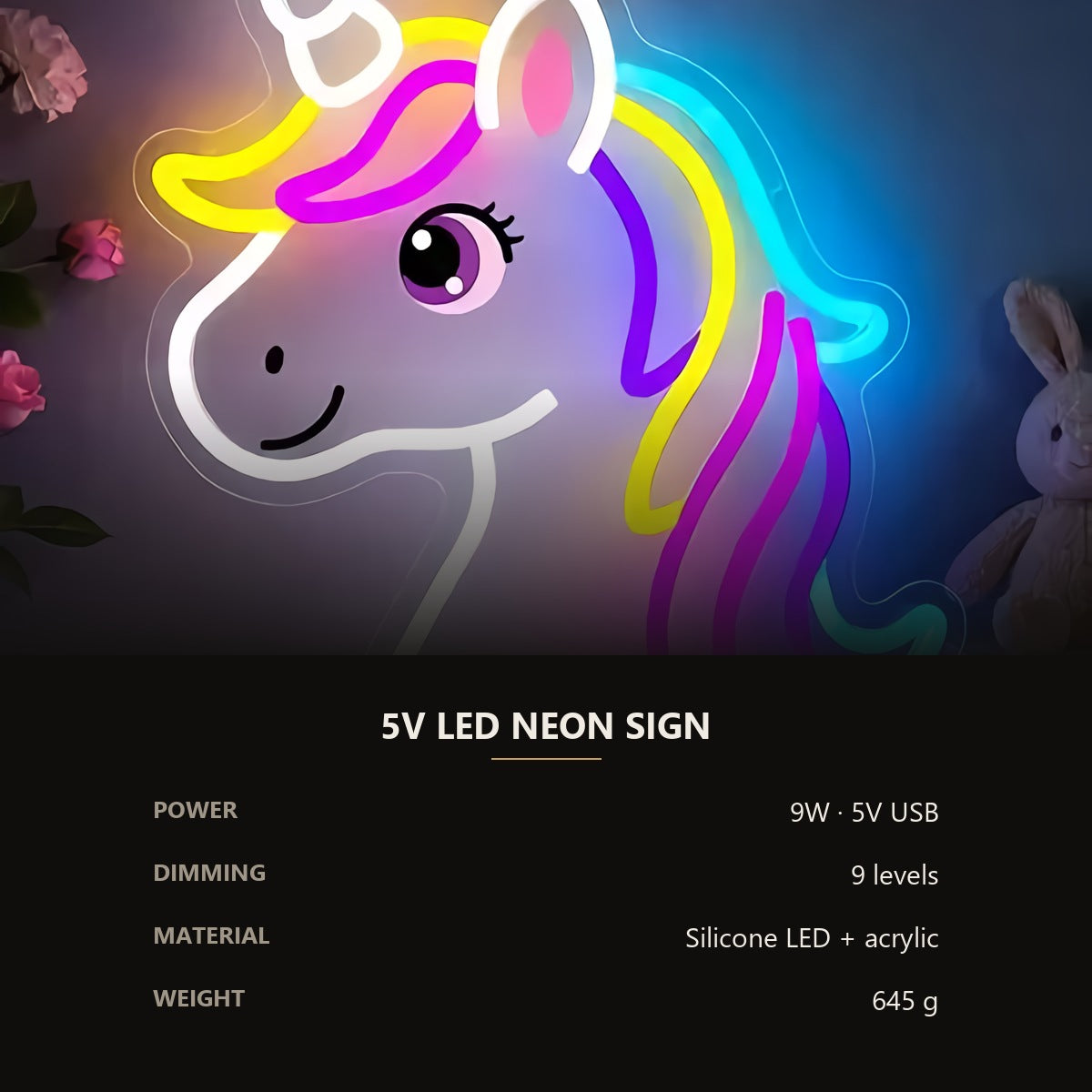 Neon Unicorn Sign — Pastel Rainbow