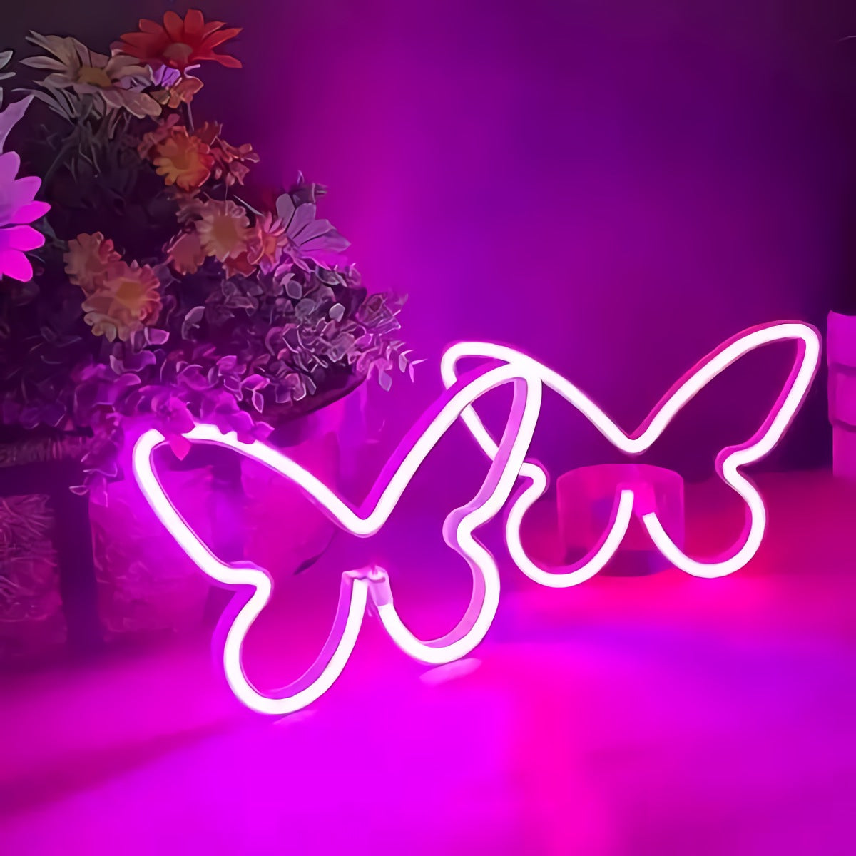 Neon Butterflies Sign — Pink Glow