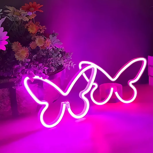 Neon Butterflies Sign — Pink Glow