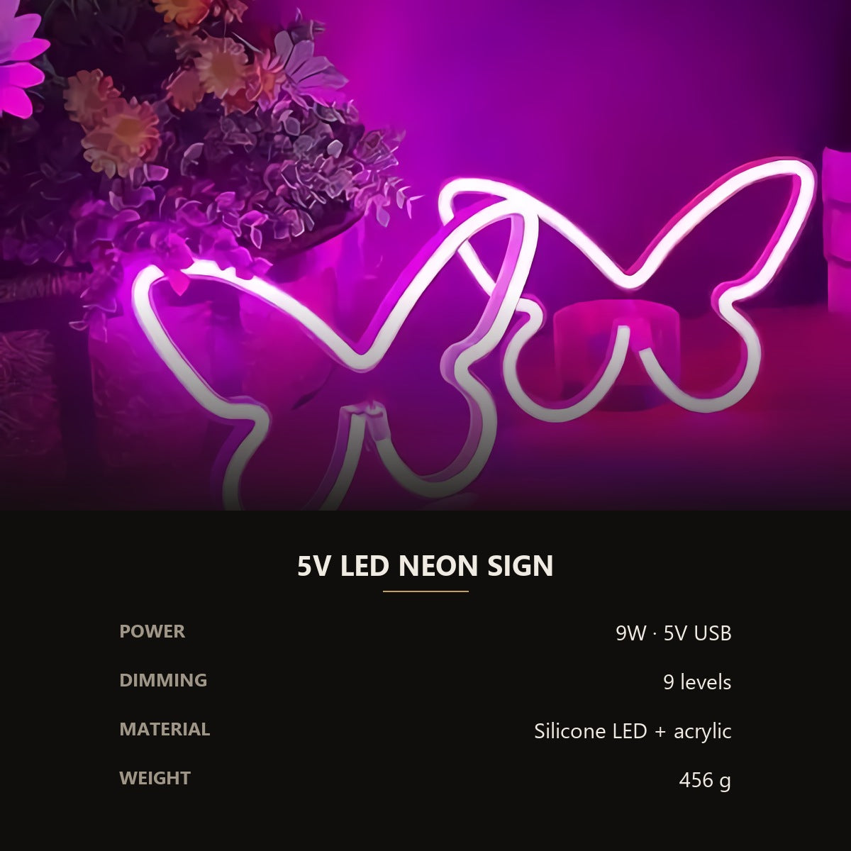 Neon Butterflies Sign — Pink Glow