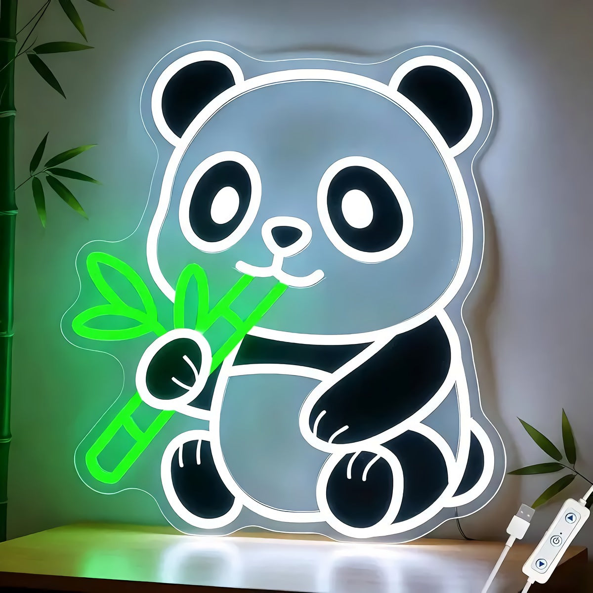 Neon Panda Sign — Bamboo Green