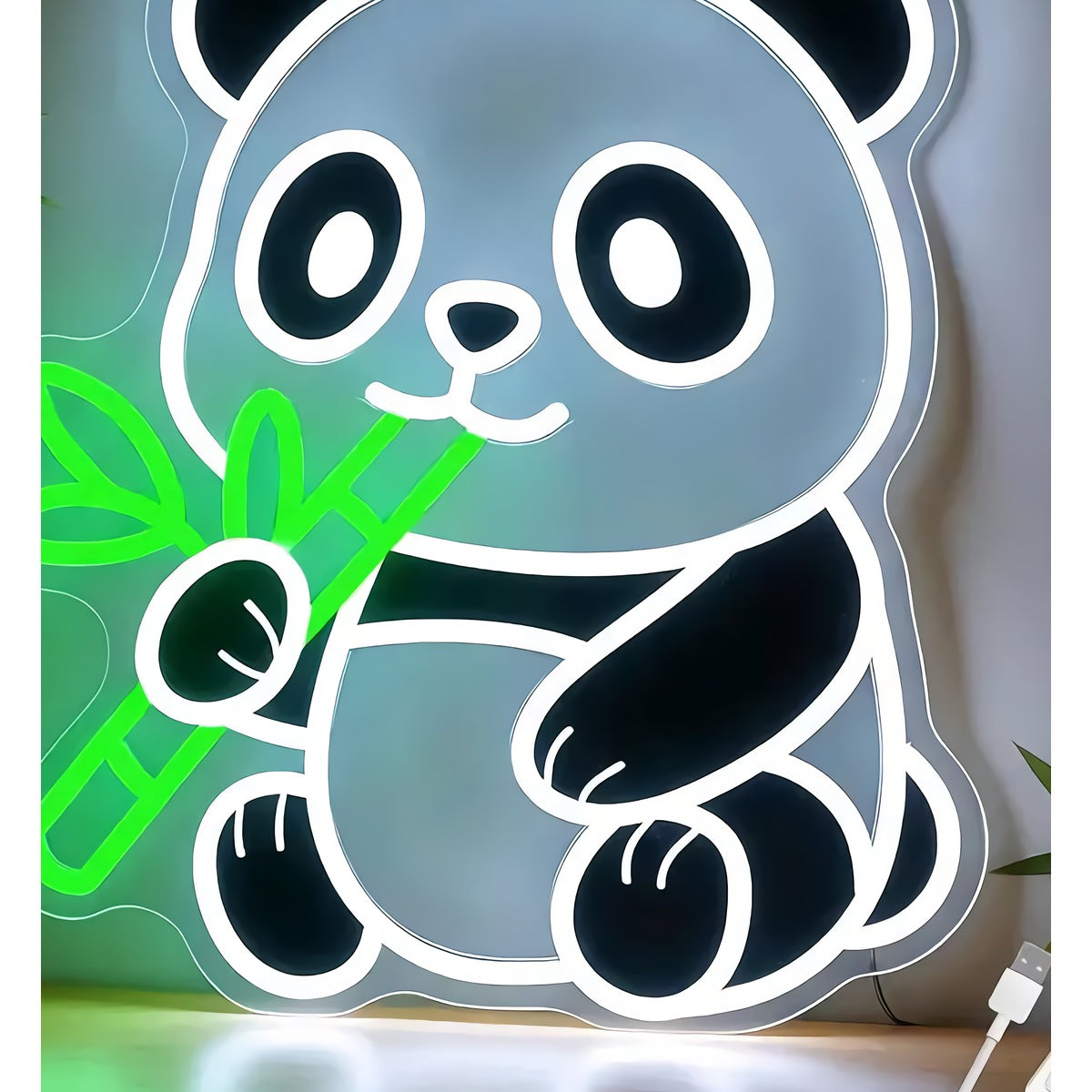 Neon Panda Sign — Bamboo Green