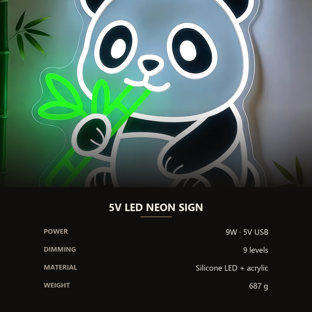 Neon Panda Sign — Bamboo Green