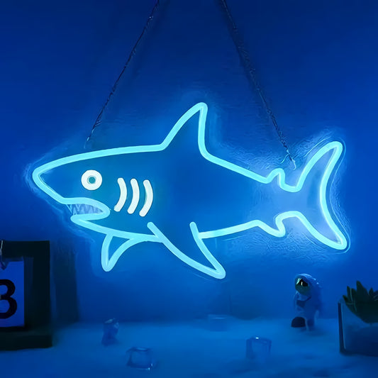 Neon Shark Sign — Ice Blue