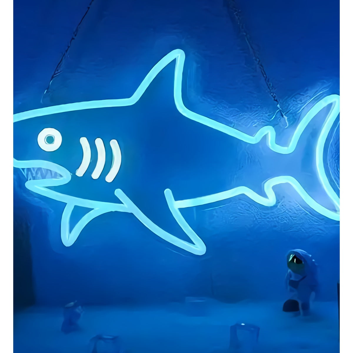 Neon Shark Sign — Ice Blue