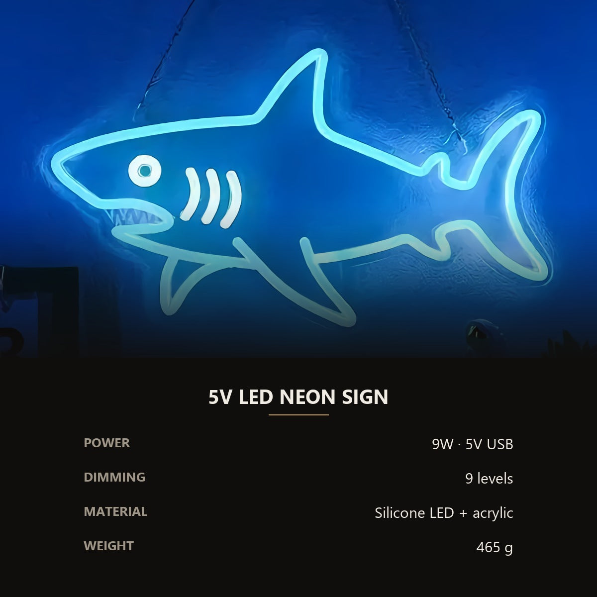 Neon Shark Sign — Ice Blue