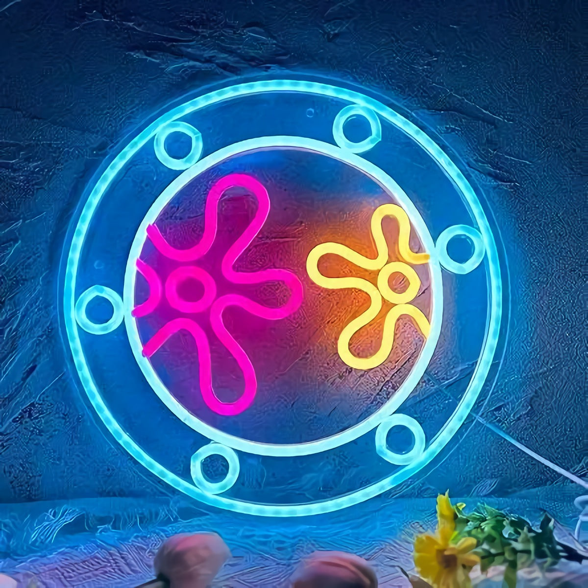 Neon Flower Ring Sign — Pink & Yellow