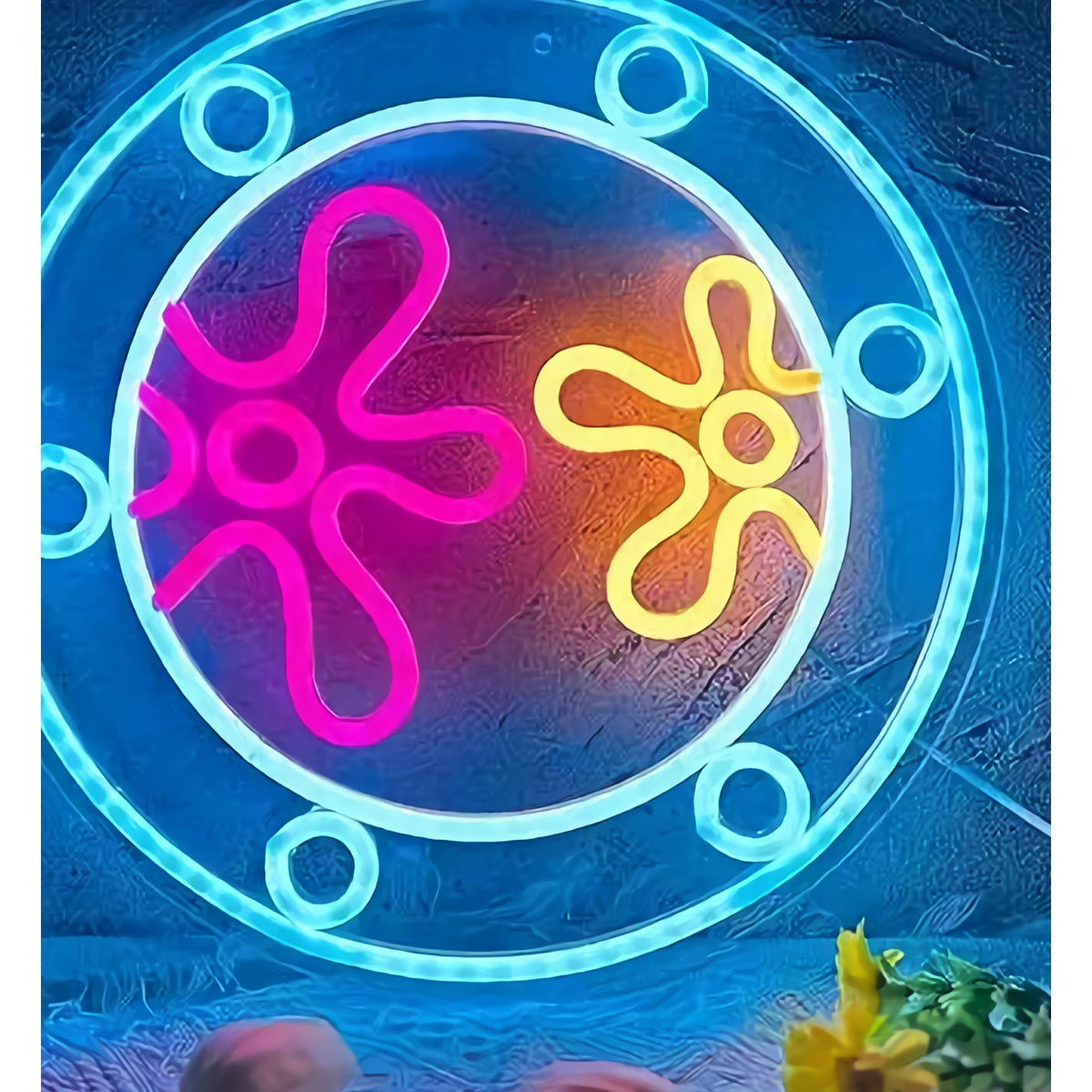 Neon Flower Ring Sign — Pink & Yellow