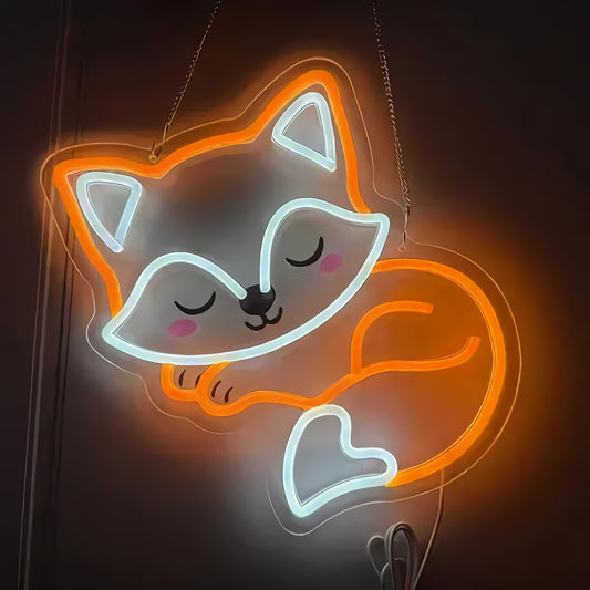 Neon Sleeping Fox Sign — Amber