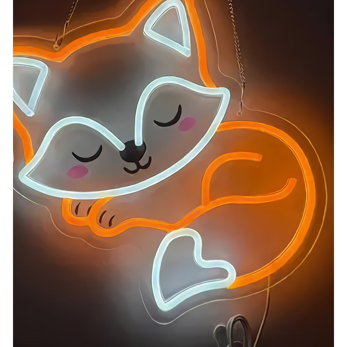 Neon Sleeping Fox Sign — Amber