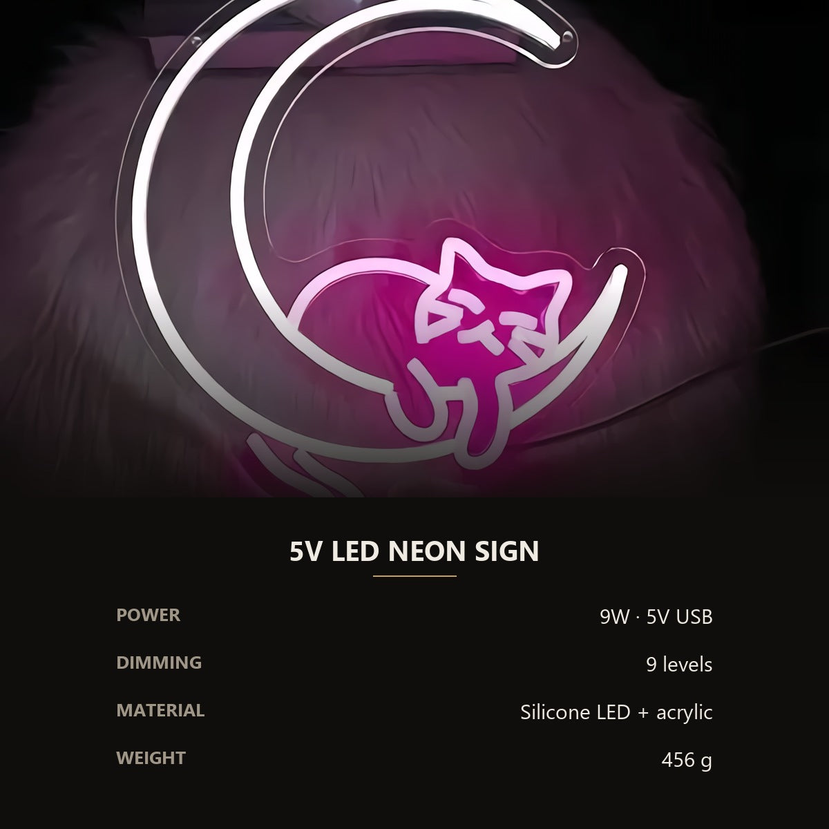 Neon Cat on Moon Sign — Pink