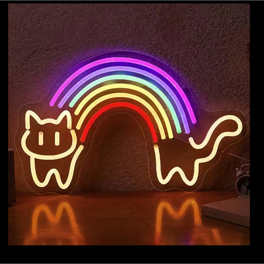 Neon Cat & Rainbow Sign