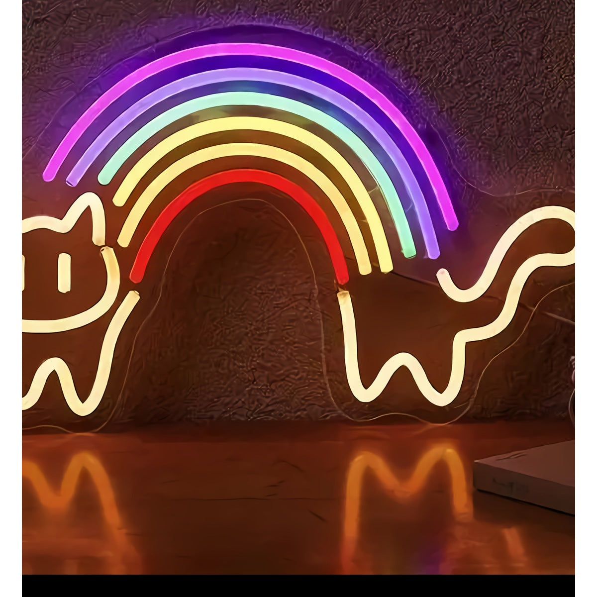 Neon Cat & Rainbow Sign