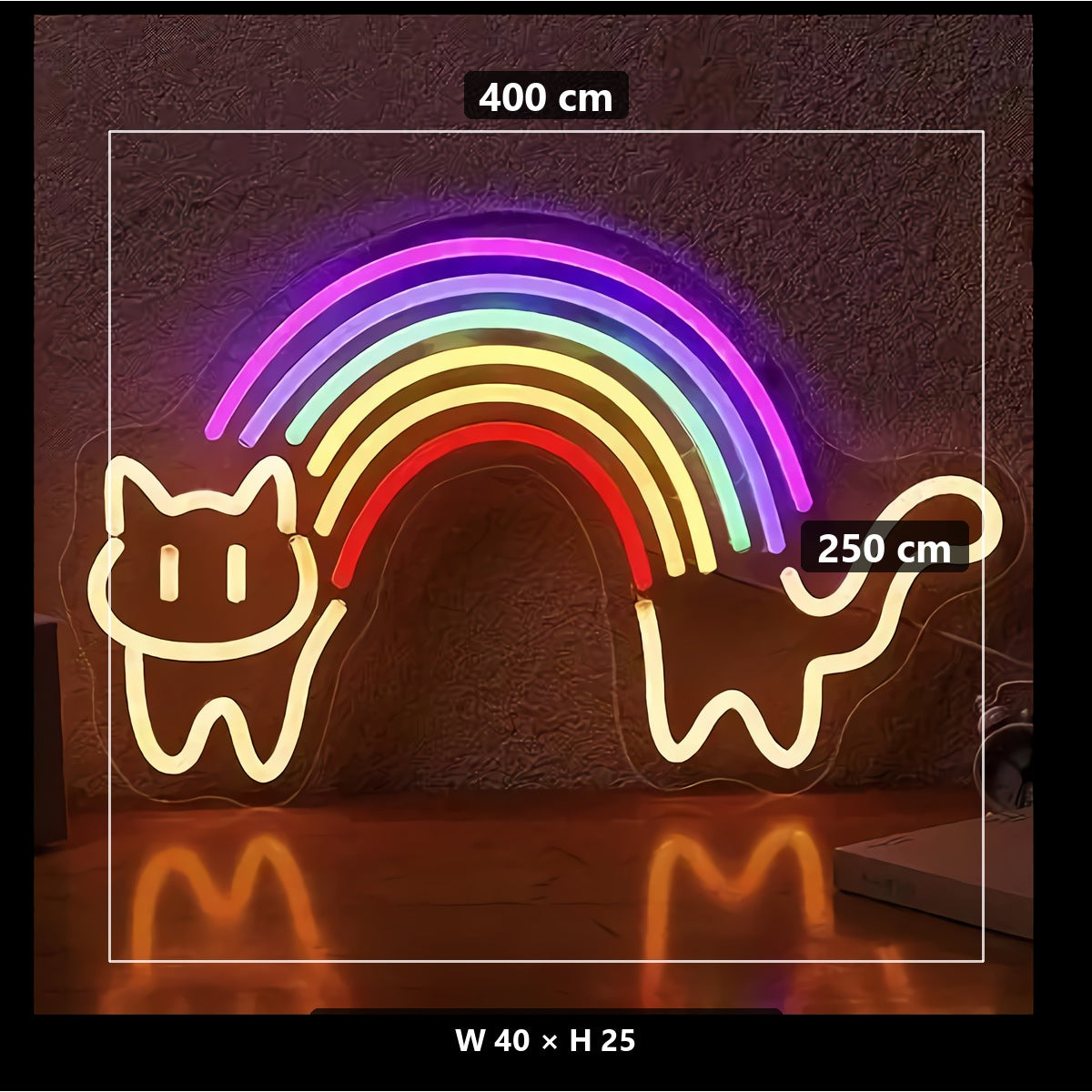 Neon Cat & Rainbow Sign