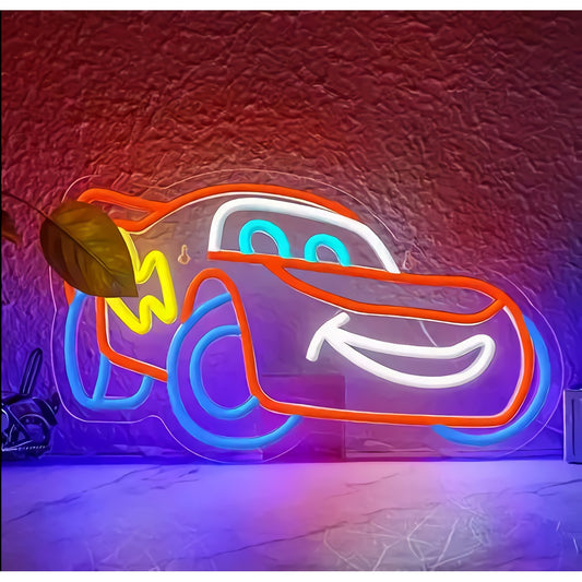 Neon Race Car Sign — Smiley