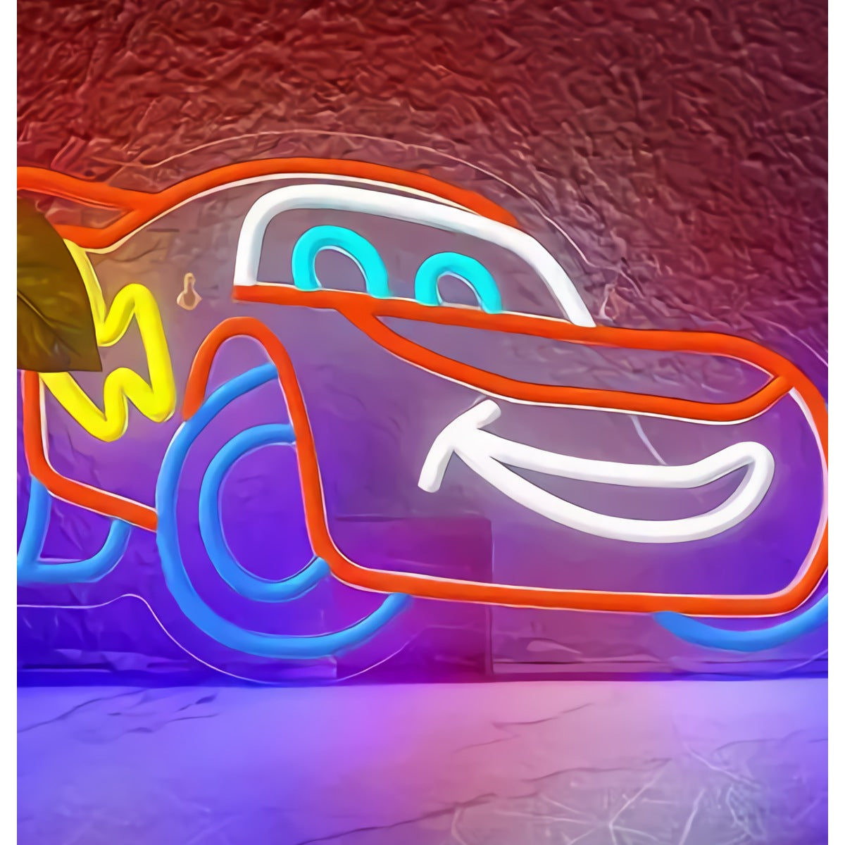 Neon Race Car Sign — Smiley