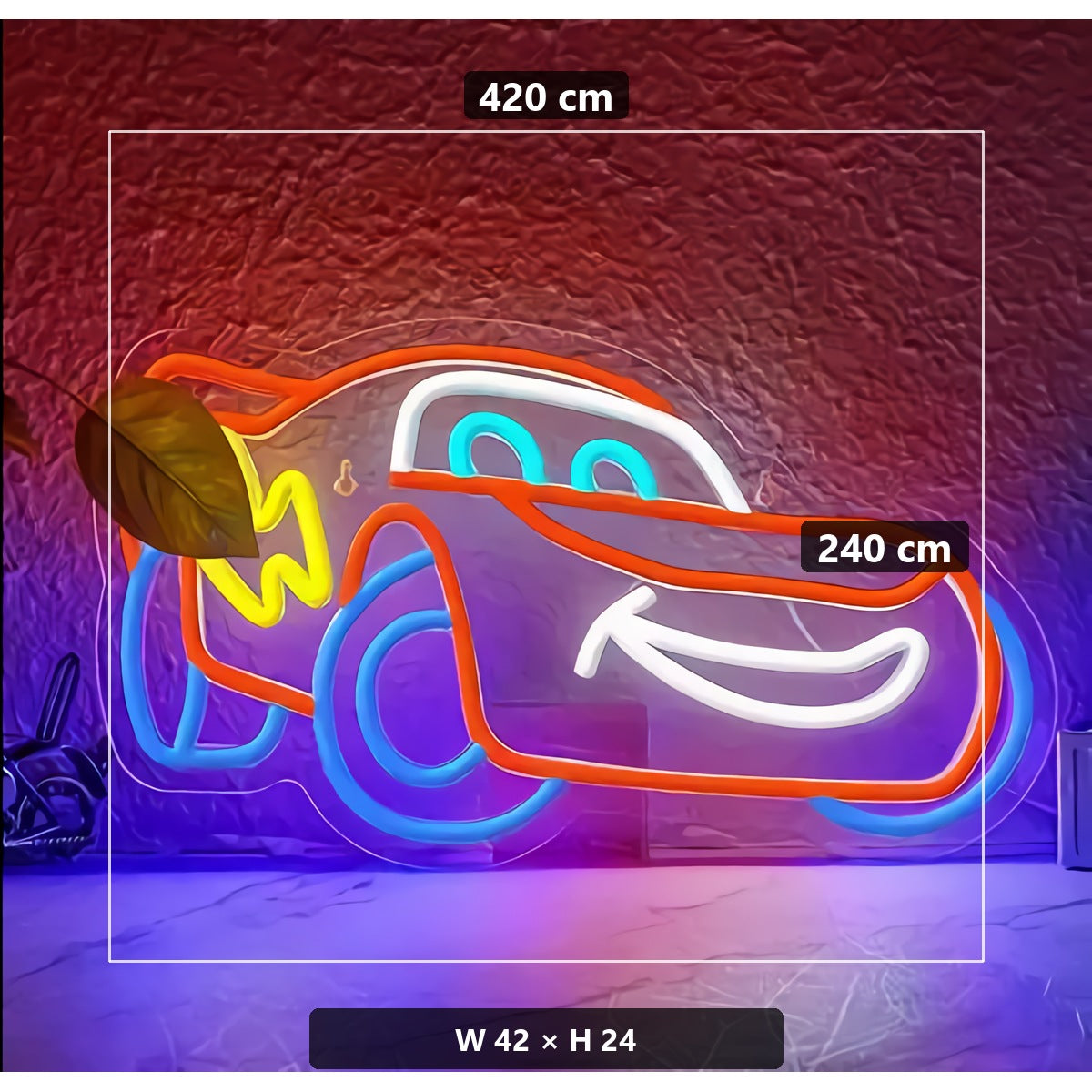 Neon Race Car Sign — Smiley