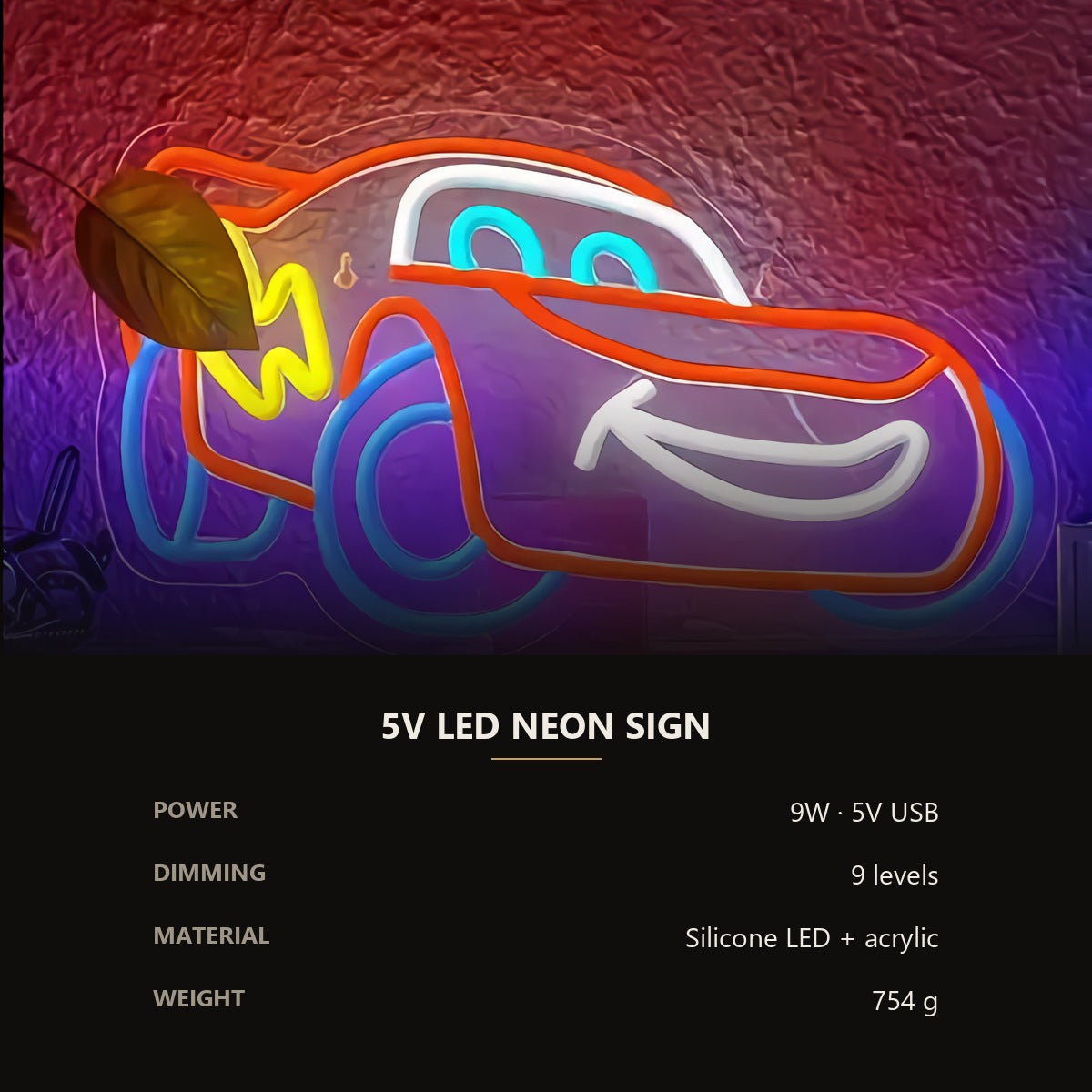 Neon Race Car Sign — Smiley