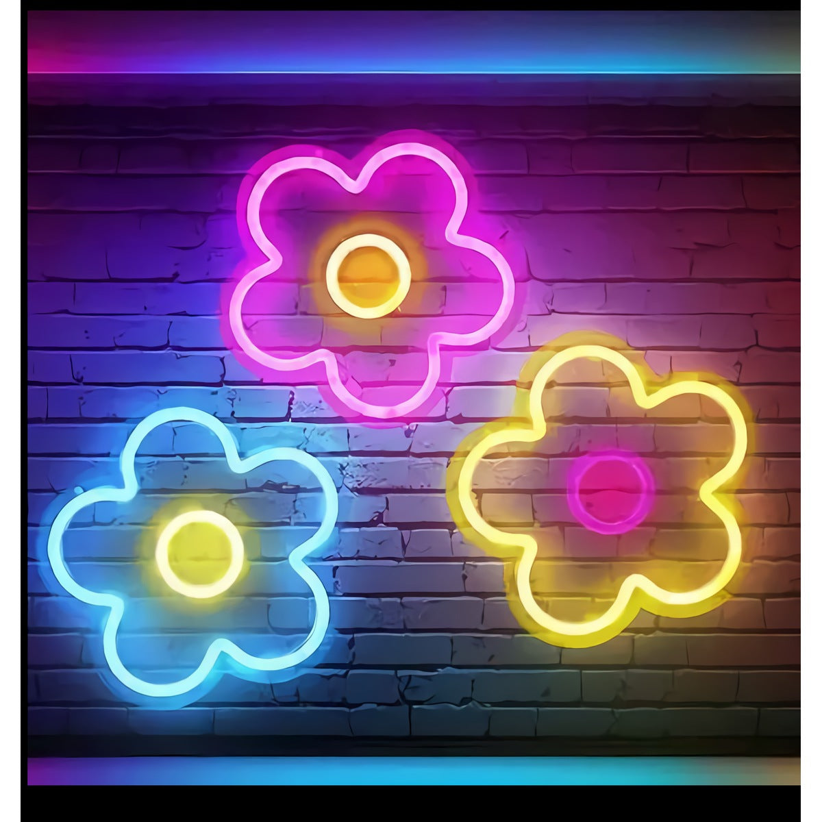 Neon Three Flowers Sign — Multicolor