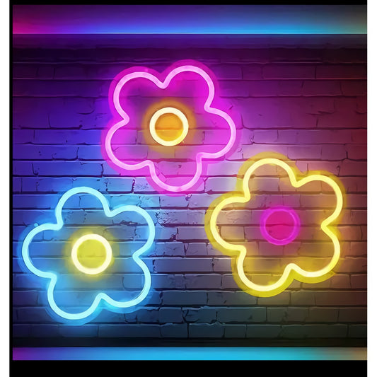 Neon Three Flowers Sign — Multicolor