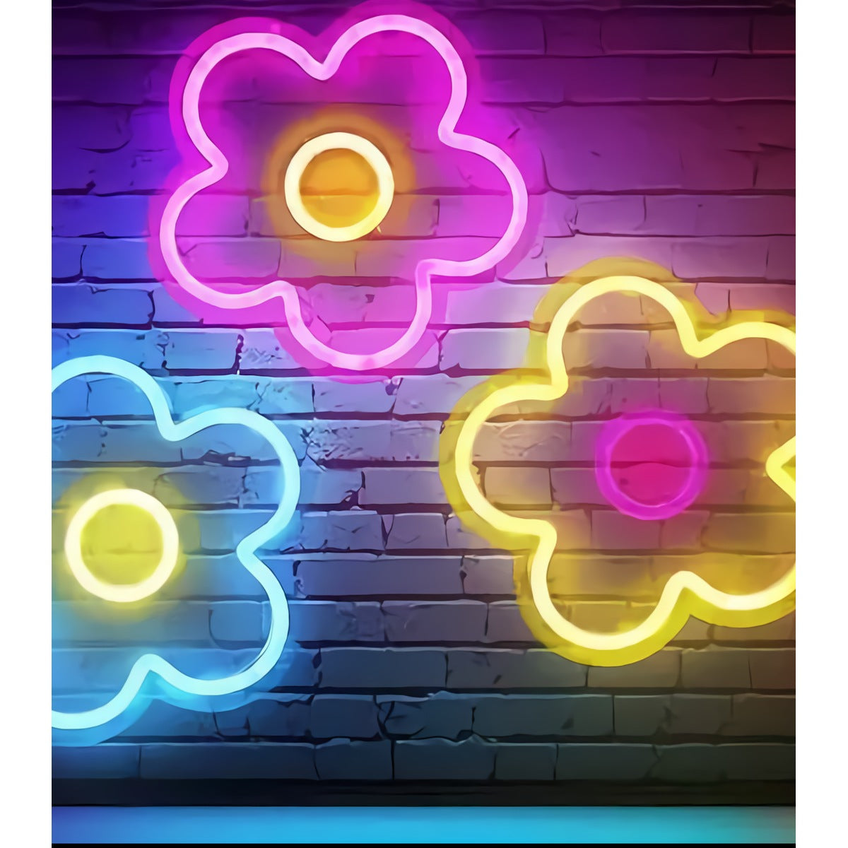 Neon Three Flowers Sign — Multicolor