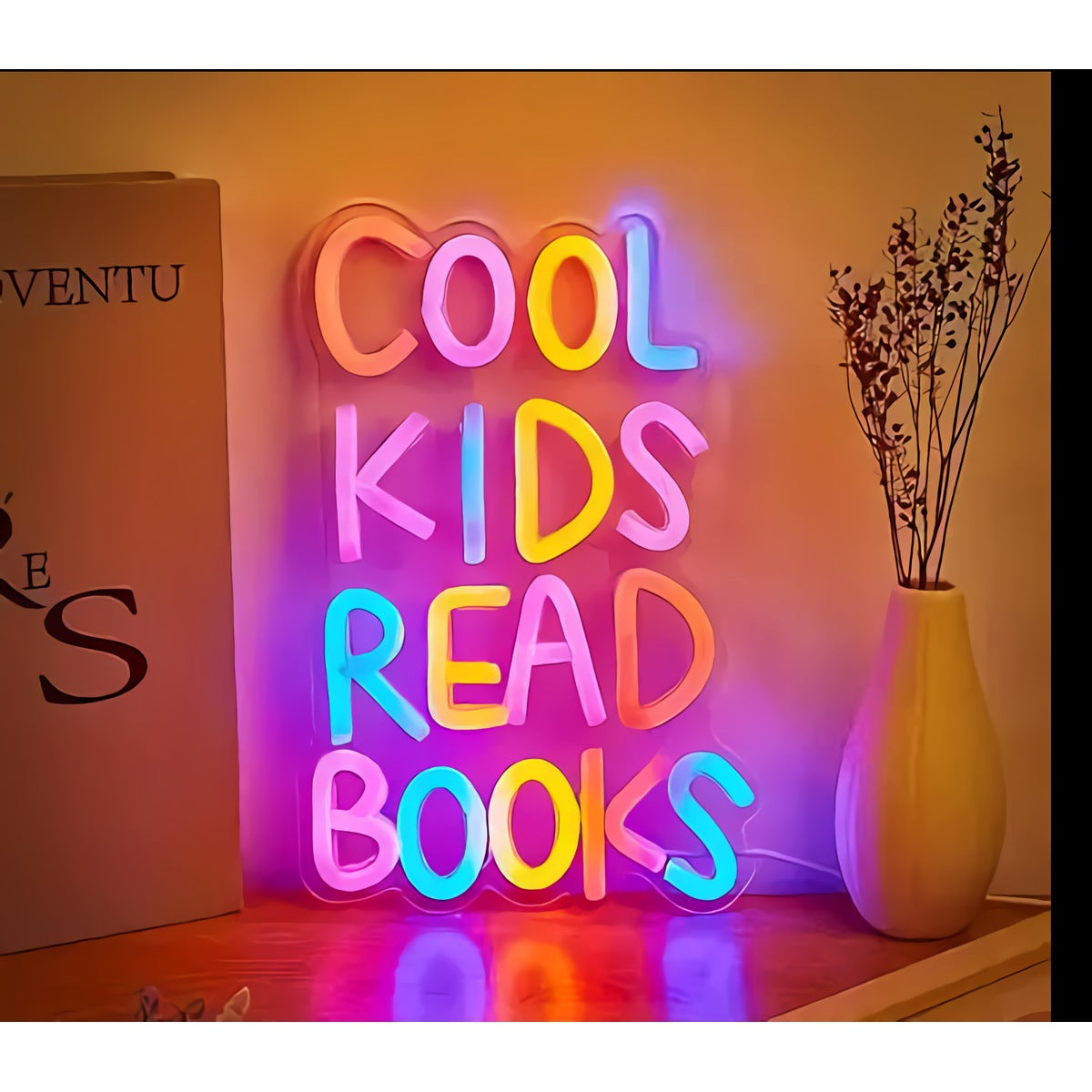 Neon 'Cool Kids Read Books' Sign