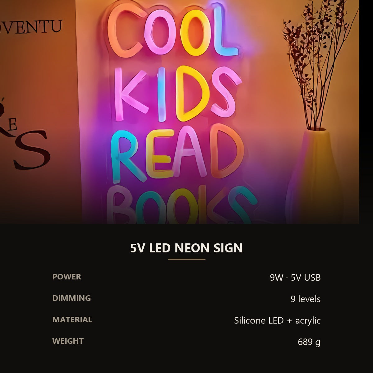 Neon 'Cool Kids Read Books' Sign