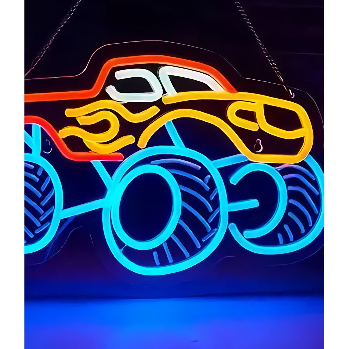 Neon Race Car Sign — Orange & Blue