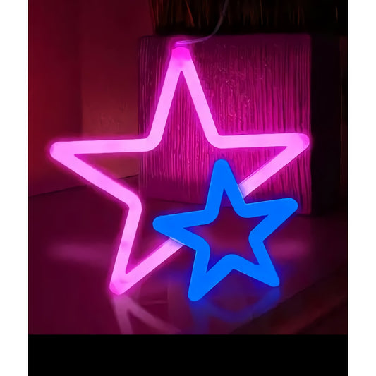 Neon Double Star Sign — Pink & Blue