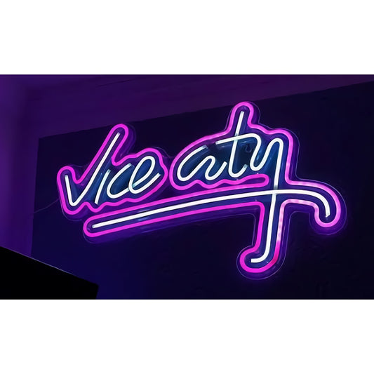 Neon 'the City' Script Sign — Purple